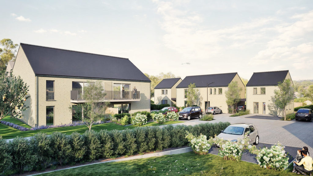 Lotissement avec des appartements et des maisons, conviviale avec de la verdure, moderne